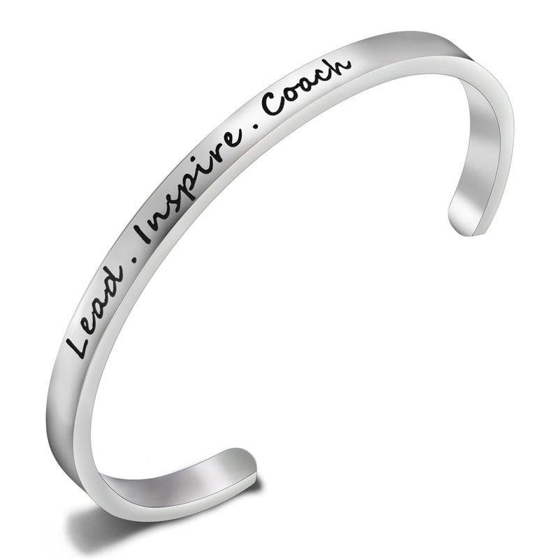 FEELMEM Cheerleader Bracelet Lead Inspire Coach Cuff Bangle Bracelet,Cheer Jewelry(SILVER) - Image 1